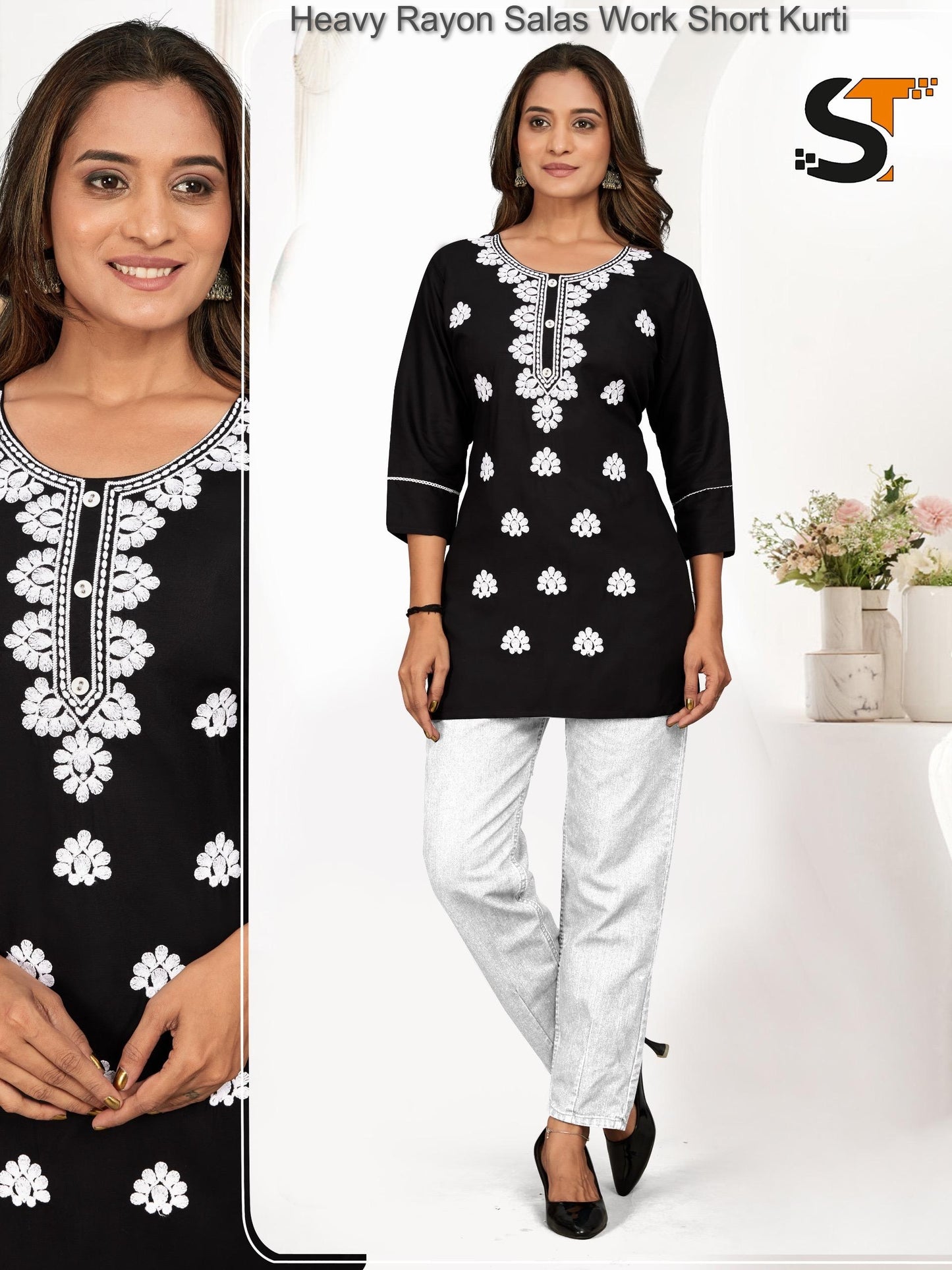Heavy Rayon Salas Work Short Kurti