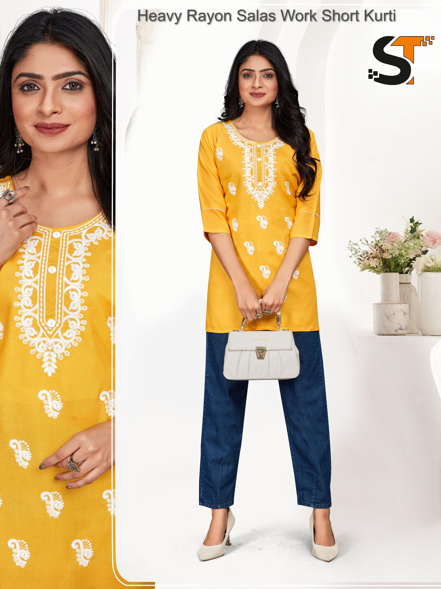 Heavy Rayon Salas Work Short Kurti