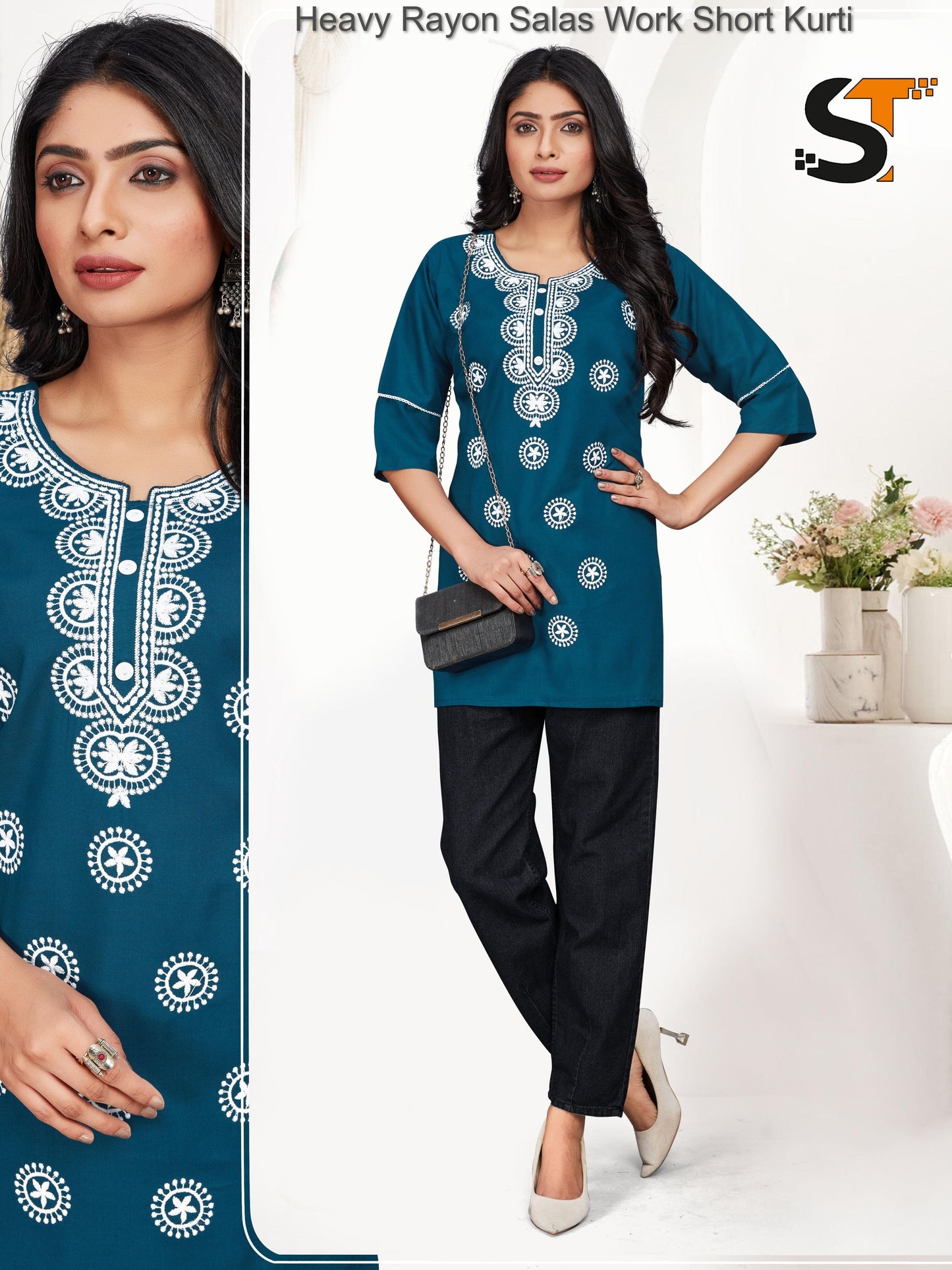 Heavy Rayon Salas Work Short Kurti