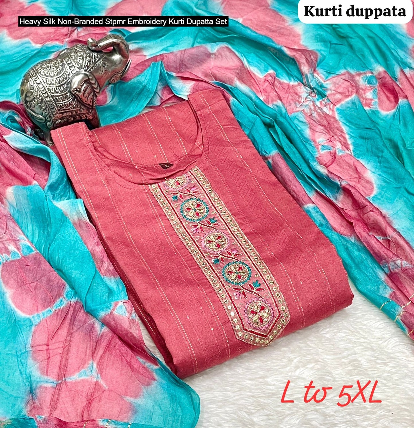 Heavy Silk Non-Branded Stpmr Embroidery Kurti Dupatta Set