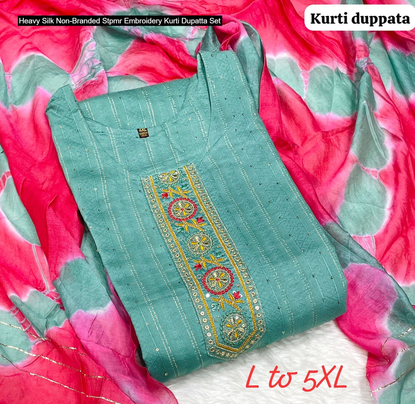 Heavy Silk Non-Branded Stpmr Embroidery Kurti Dupatta Set