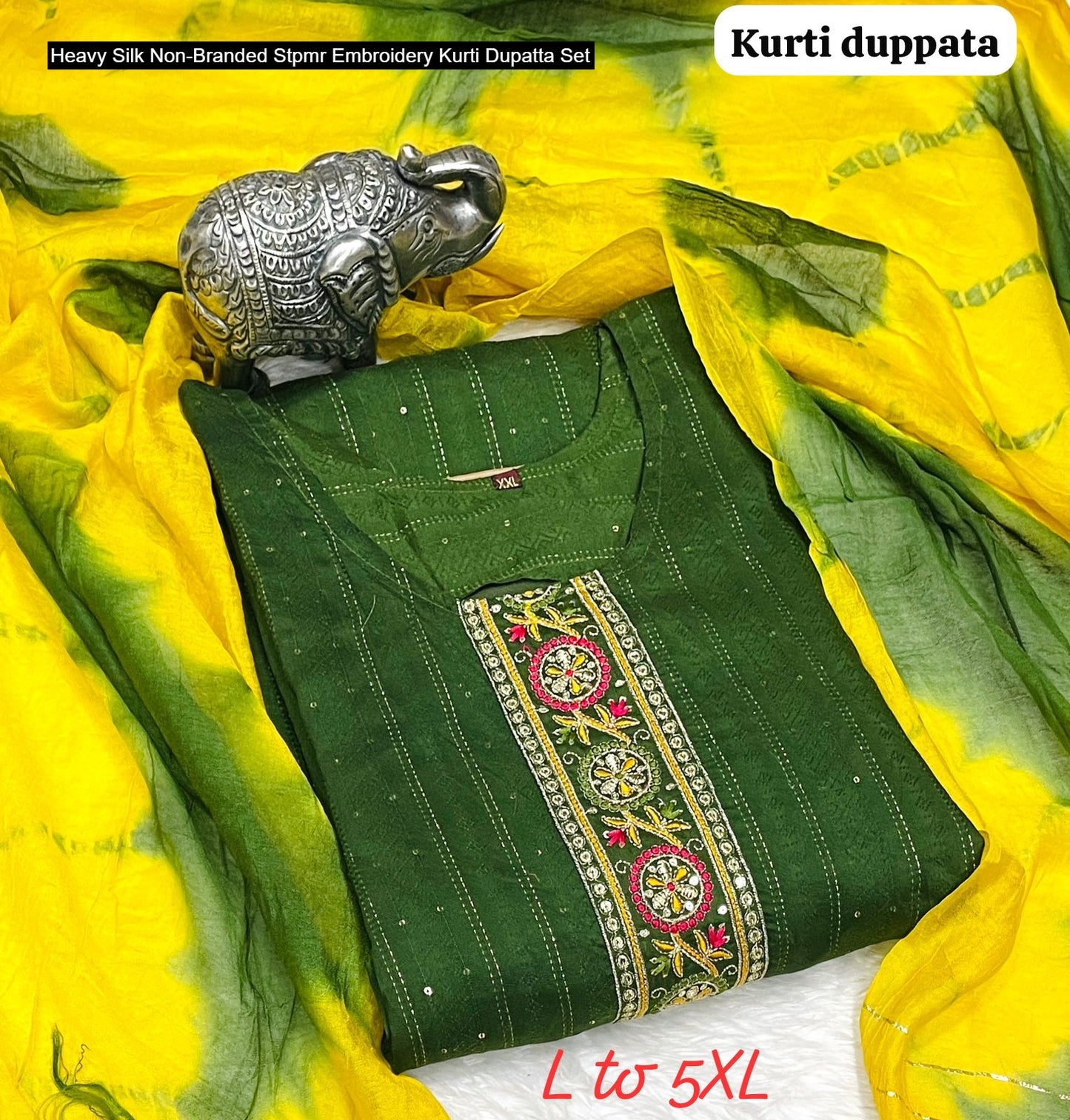 Heavy Silk Non-Branded Stpmr Embroidery Kurti Dupatta Set