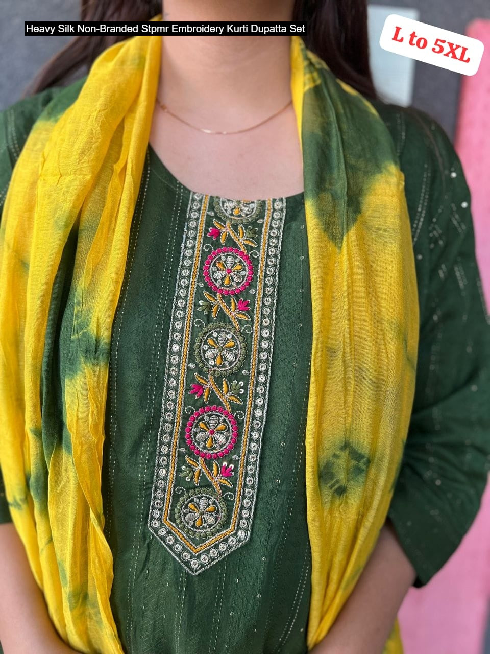Heavy Silk Non-Branded Stpmr Embroidery Kurti Dupatta Set