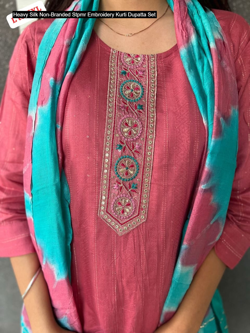 Heavy Silk Non-Branded Stpmr Embroidery Kurti Dupatta Set