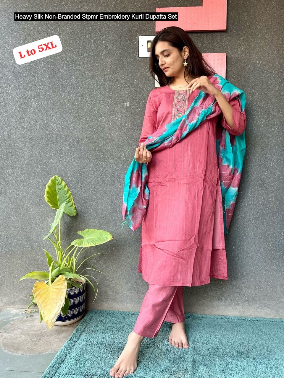 Heavy Silk Non-Branded Stpmr Embroidery Kurti Dupatta Set