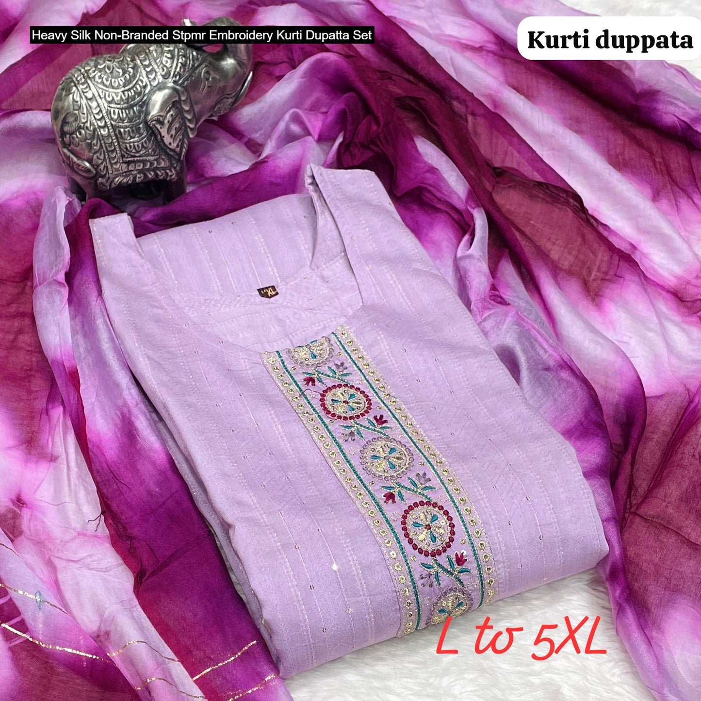 Heavy Silk Non-Branded Stpmr Embroidery Kurti Dupatta Set