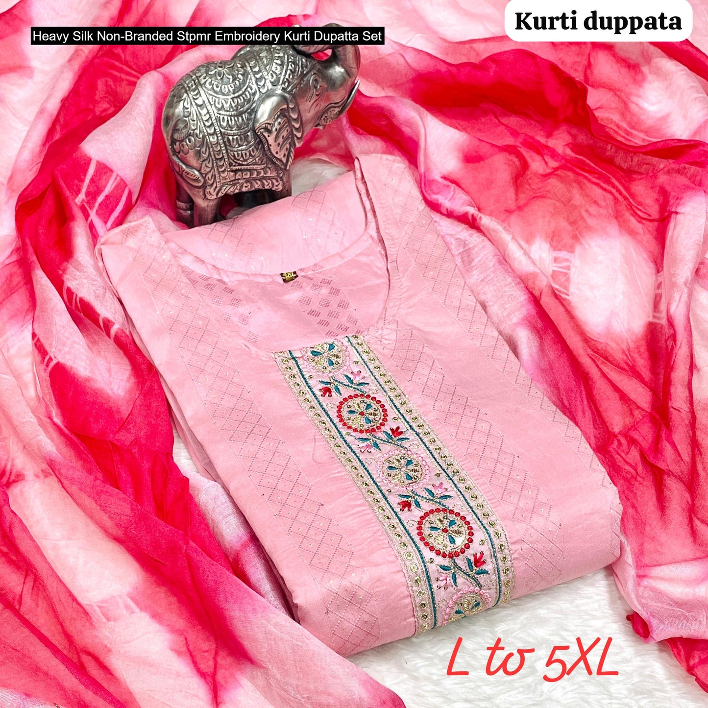 Heavy Silk Non-Branded Stpmr Embroidery Kurti Dupatta Set