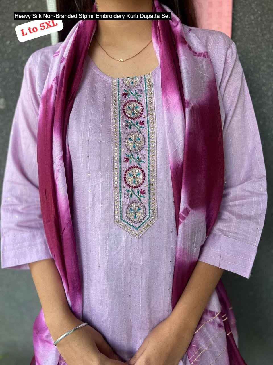 Heavy Silk Non-Branded Stpmr Embroidery Kurti Dupatta Set