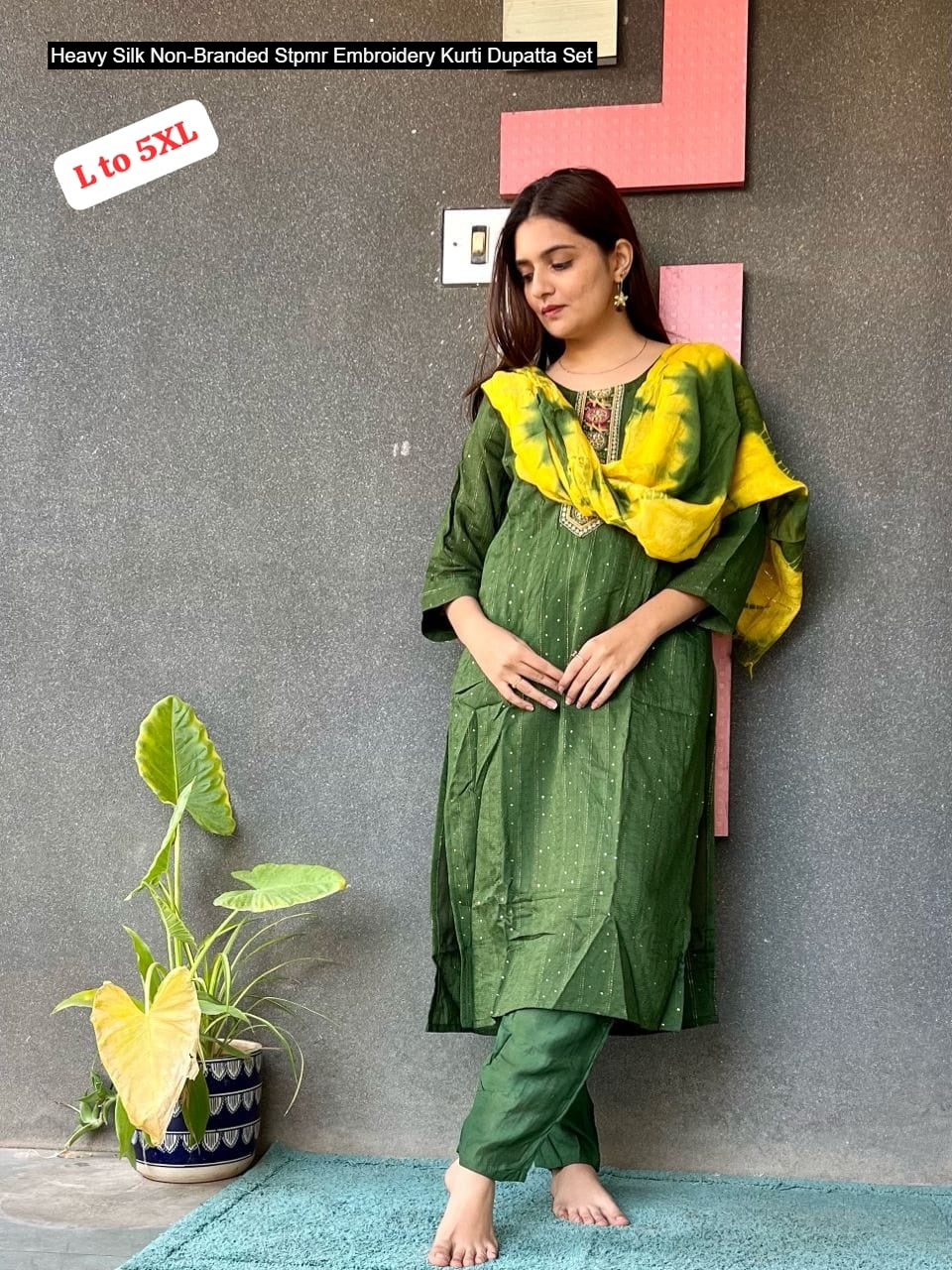 Heavy Silk Non-Branded Stpmr Embroidery Kurti Dupatta Set