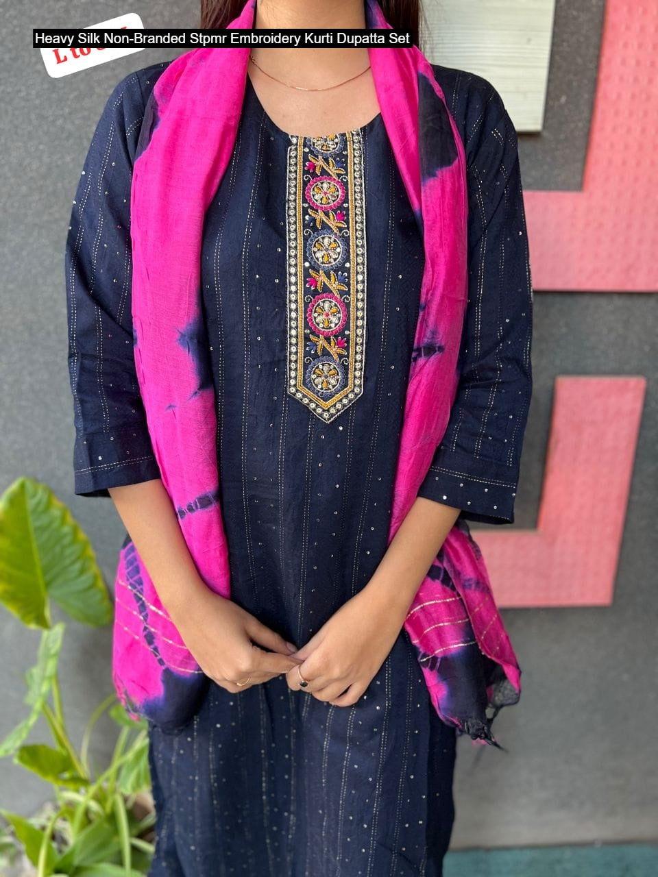 Heavy Silk Non-Branded Stpmr Embroidery Kurti Dupatta Set