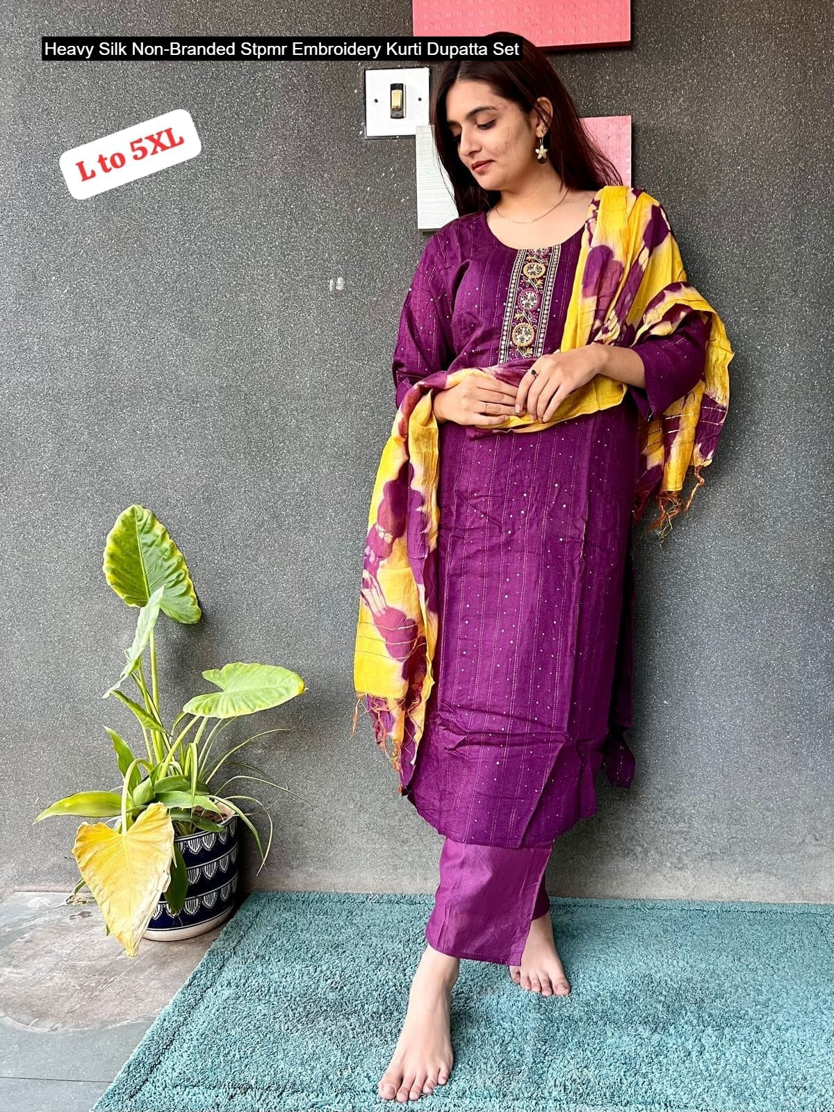 Heavy Silk Non-Branded Stpmr Embroidery Kurti Dupatta Set