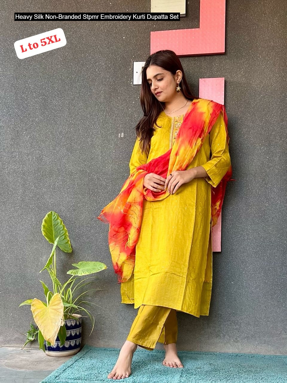 Heavy Silk Non-Branded Stpmr Embroidery Kurti Dupatta Set