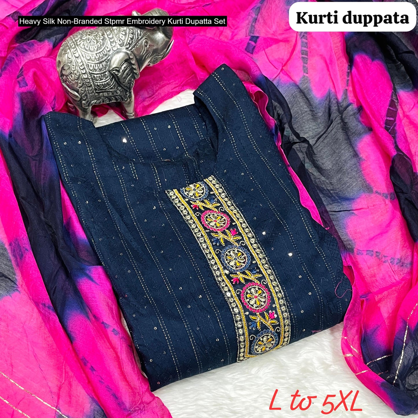 Heavy Silk Non-Branded Stpmr Embroidery Kurti Dupatta Set