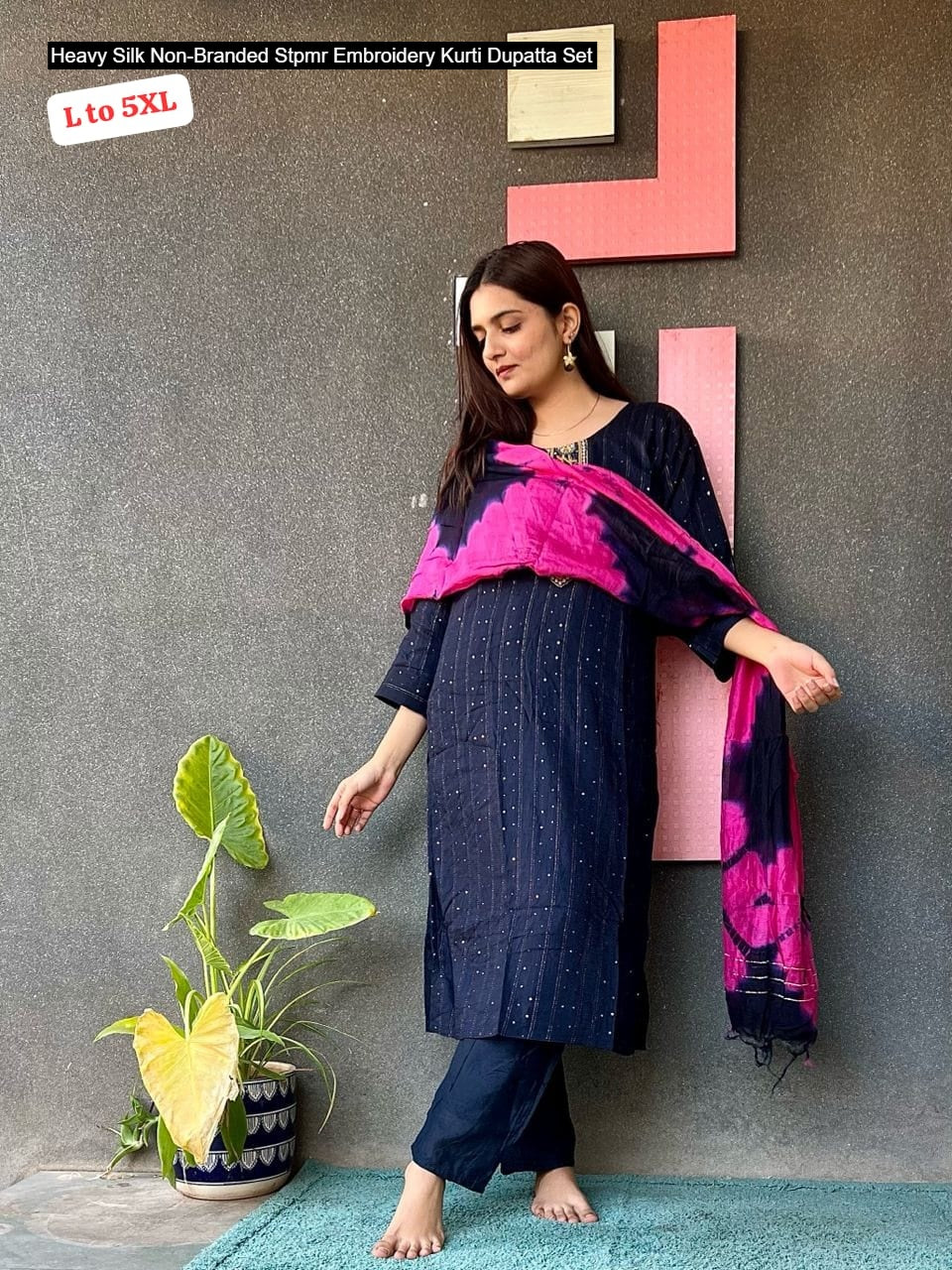 Heavy Silk Non-Branded Stpmr Embroidery Kurti Dupatta Set