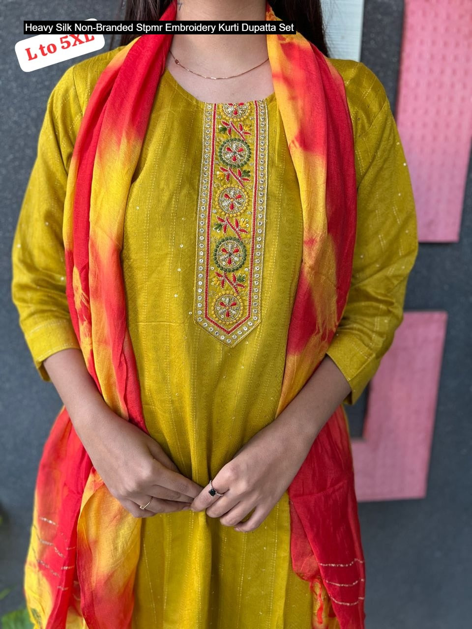Heavy Silk Non-Branded Stpmr Embroidery Kurti Dupatta Set