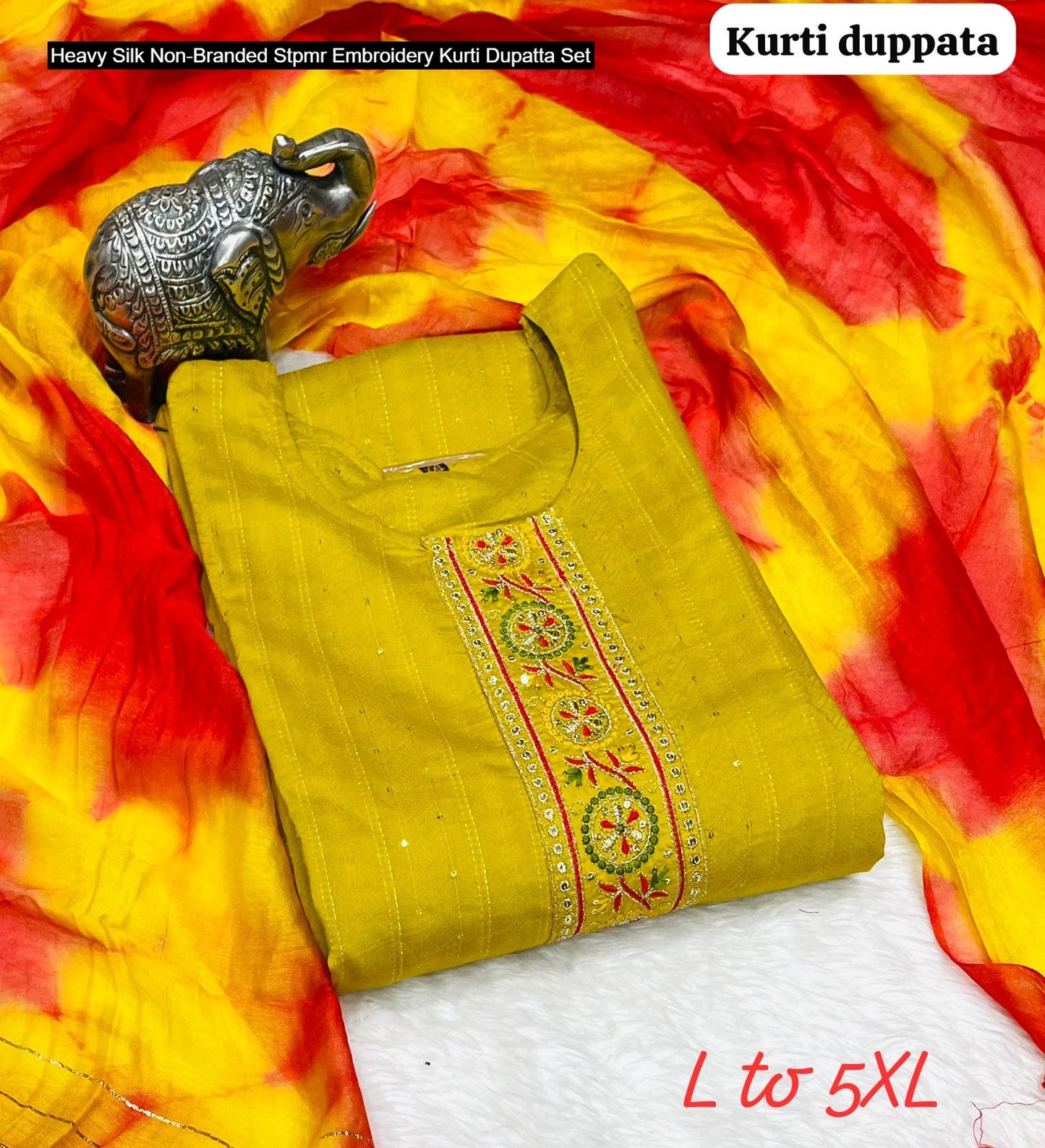 Heavy Silk Non-Branded Stpmr Embroidery Kurti Dupatta Set