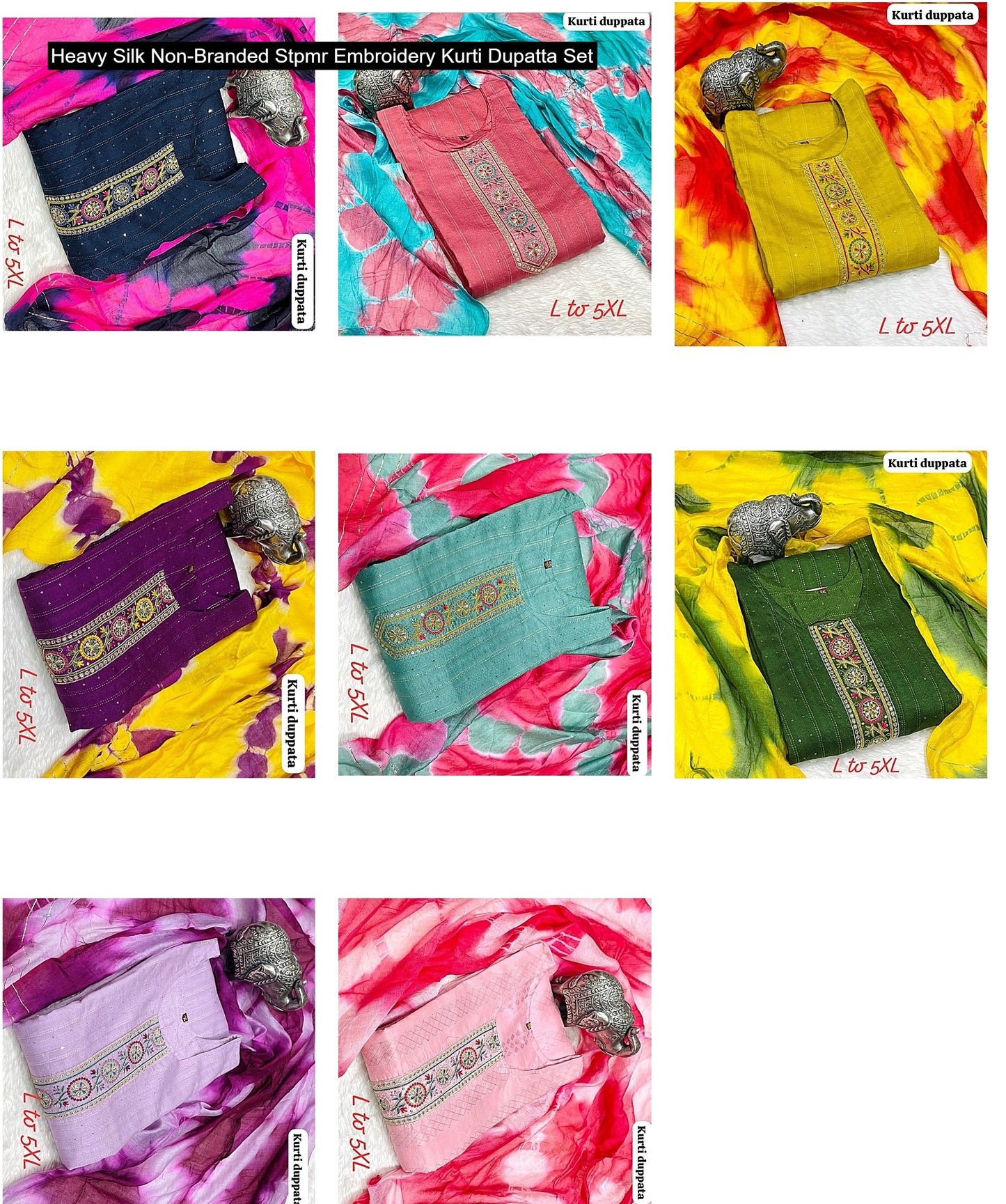 Heavy Silk Non-Branded Stpmr Embroidery Kurti Dupatta Set