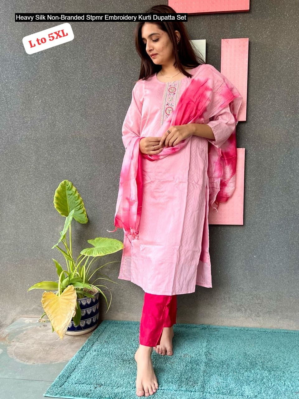 Heavy Silk Non-Branded Stpmr Embroidery Kurti Dupatta Set
