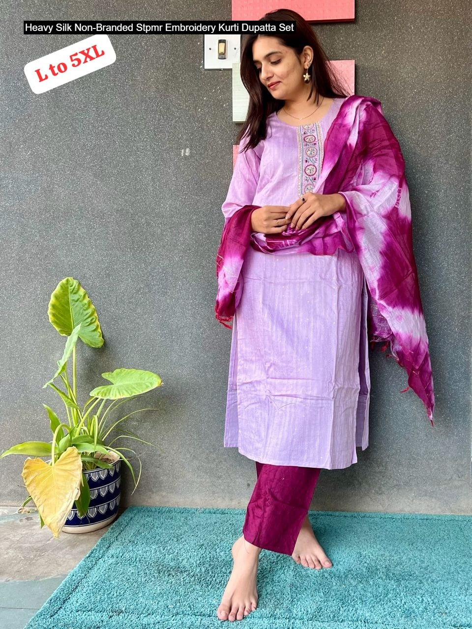 Heavy Silk Non-Branded Stpmr Embroidery Kurti Dupatta Set