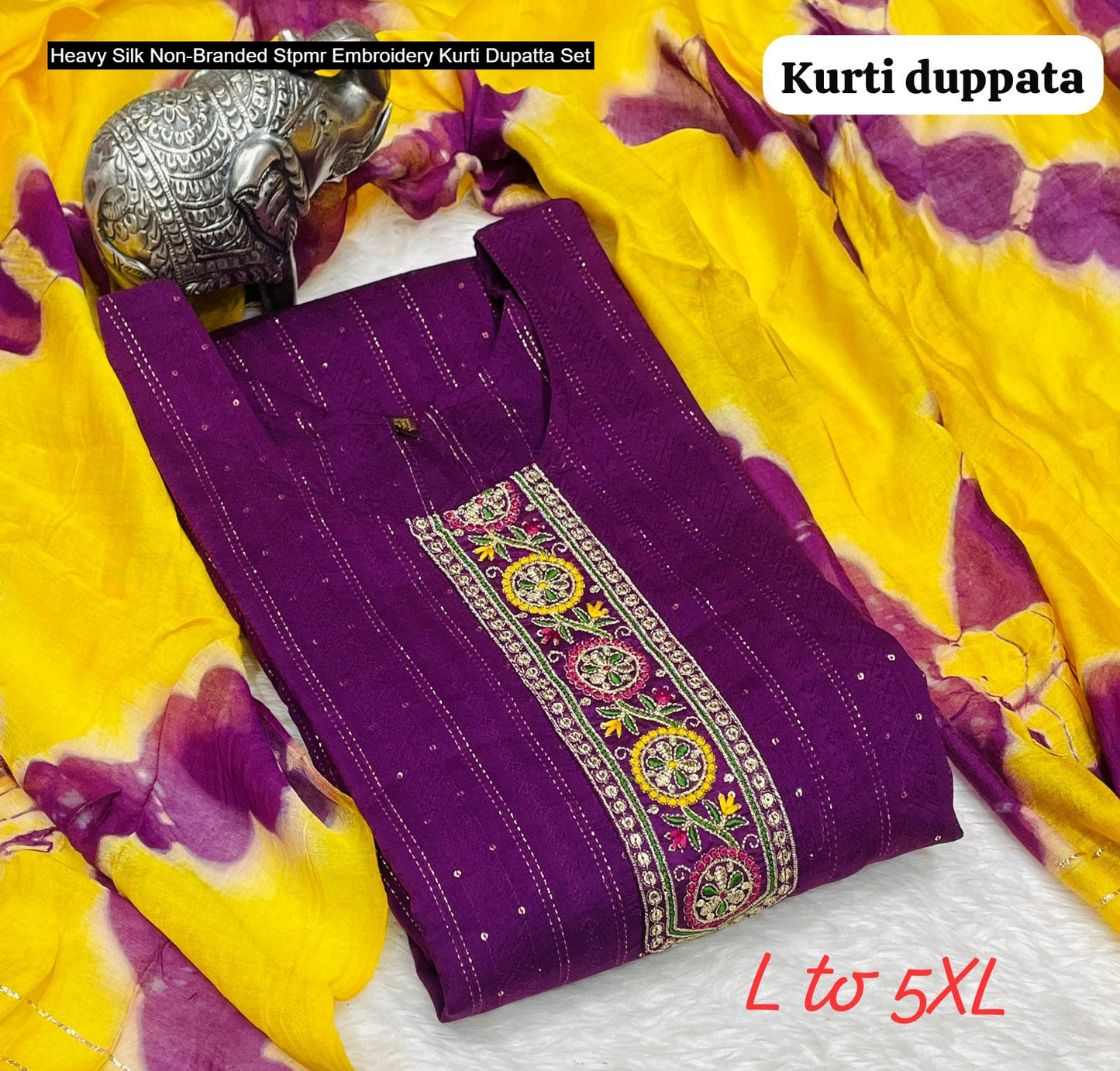 Heavy Silk Non-Branded Stpmr Embroidery Kurti Dupatta Set
