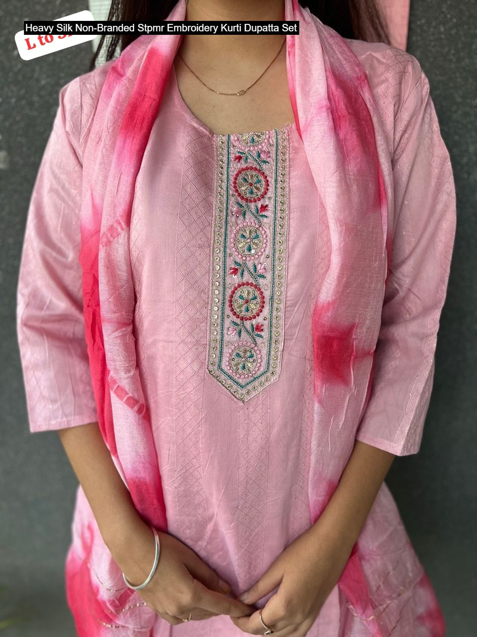 Heavy Silk Non-Branded Stpmr Embroidery Kurti Dupatta Set