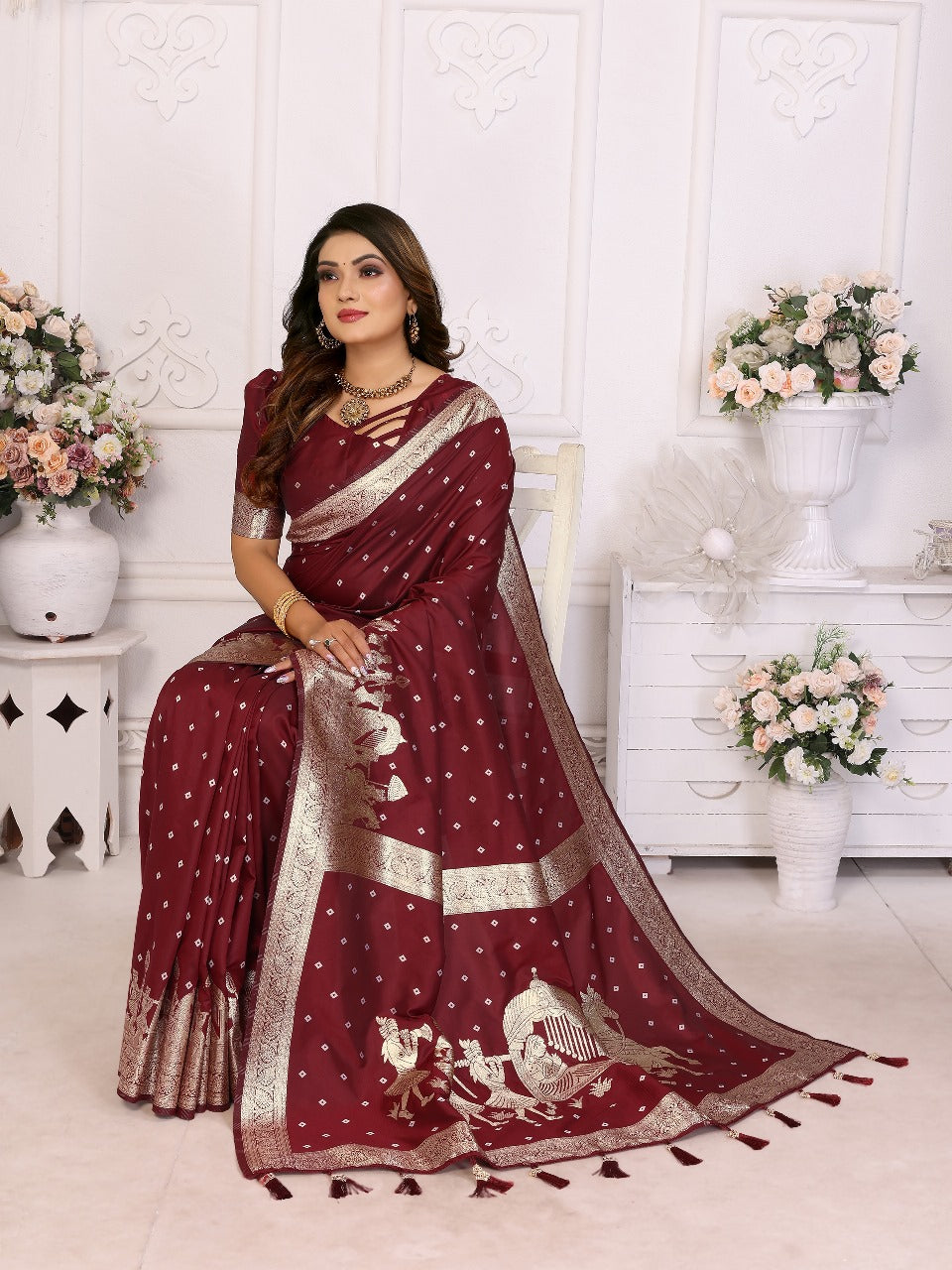 Heena Maroon Green Purple Pink Blue Non-Branded Stmai Silk Sarees