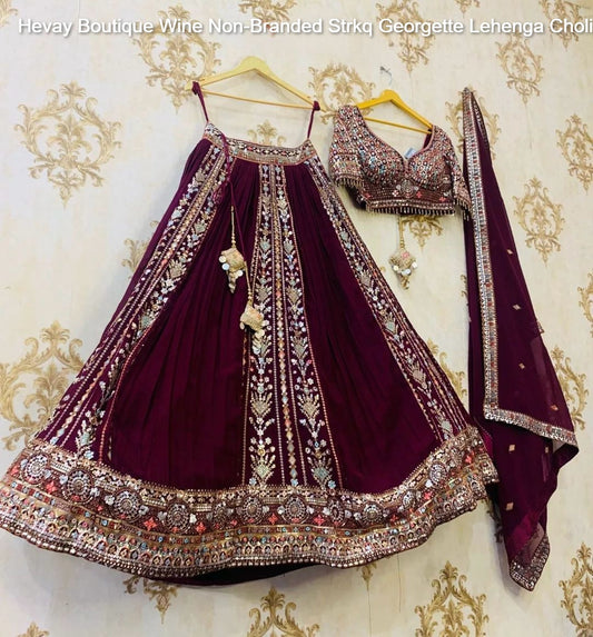 Hevay Boutique Wine Non-Branded Strkq Georgette Lehenga Choli