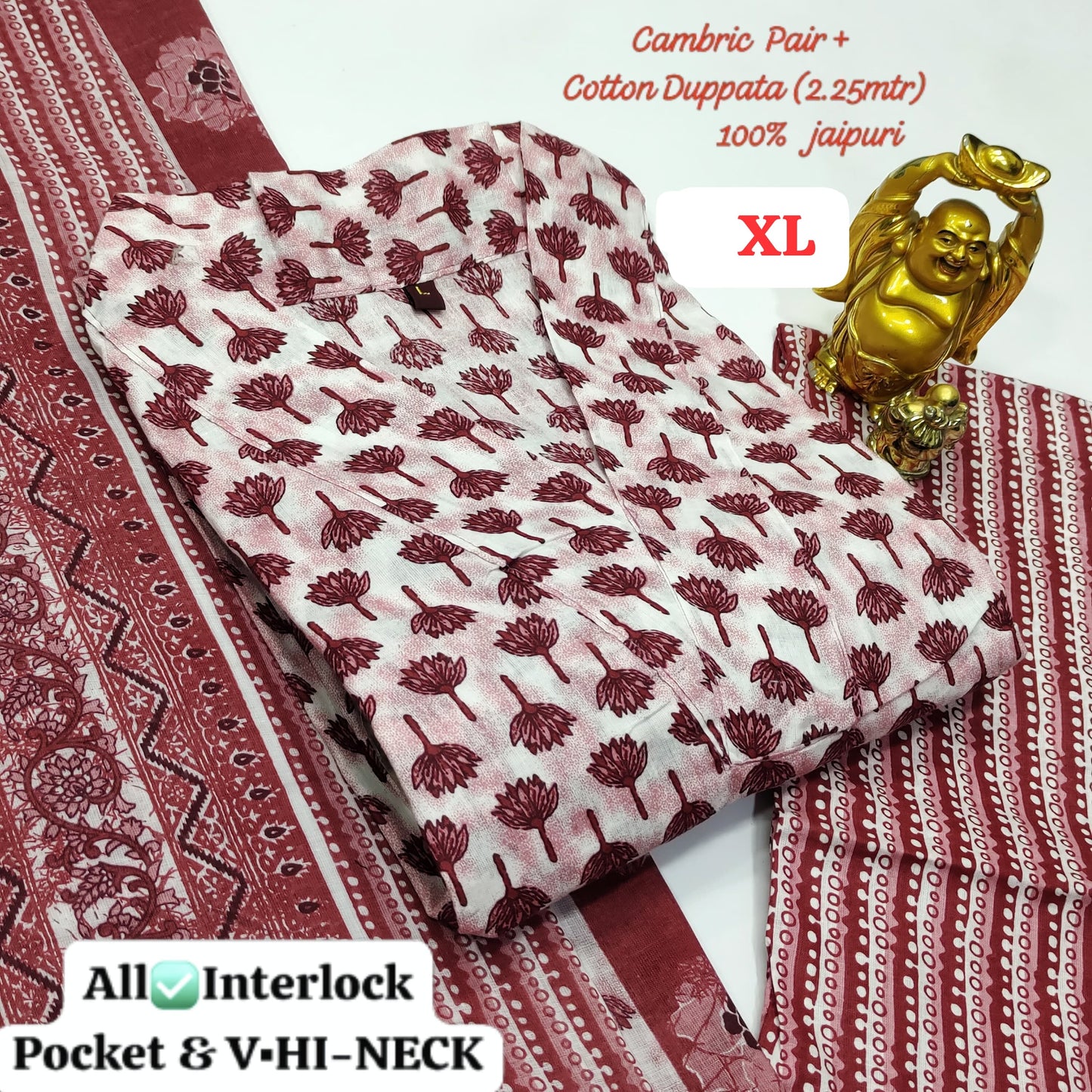 Hi V Neck Non-Branded Stpmr Cotton Readymade Suits