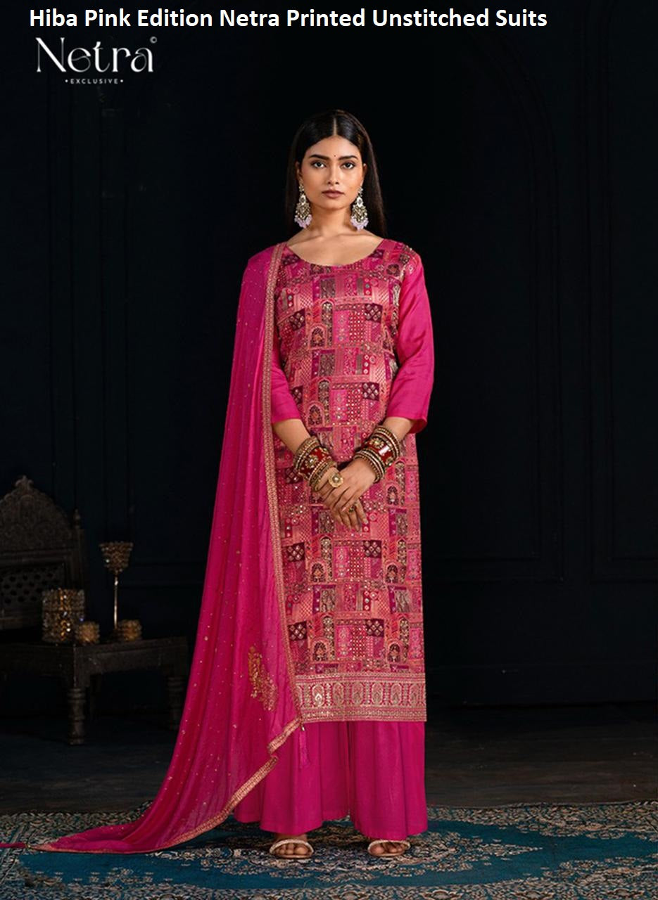 Hiba Pink Edition Netra Printed Unstitched Suits