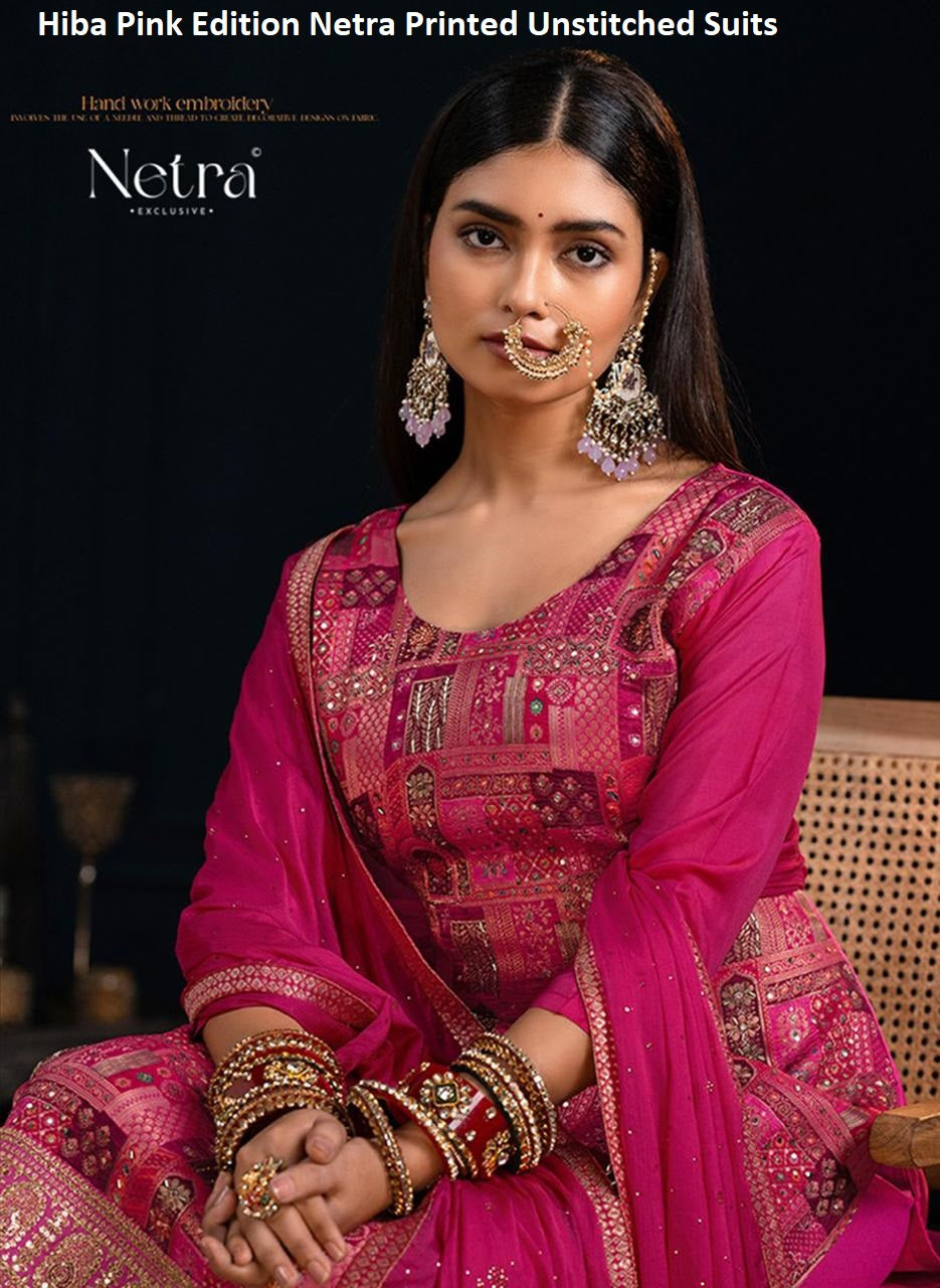 Hiba Pink Edition Netra Printed Unstitched Suits