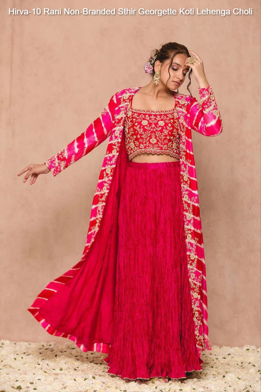 Hirva-10 Rani Non-Branded Sthir Georgette Koti Lehenga Choli