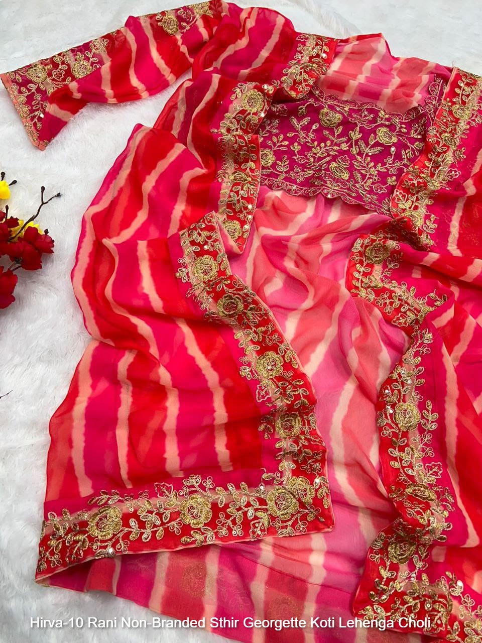 Hirva-10 Rani Non-Branded Sthir Georgette Koti Lehenga Choli