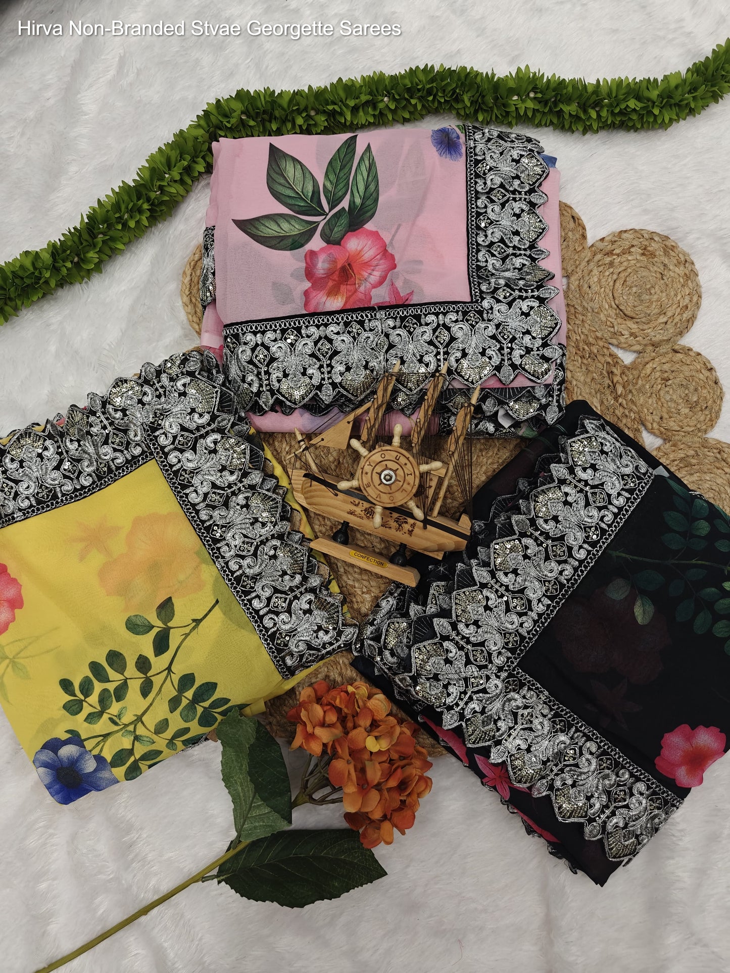 Hirva Non-Branded Stvae Georgette Sarees