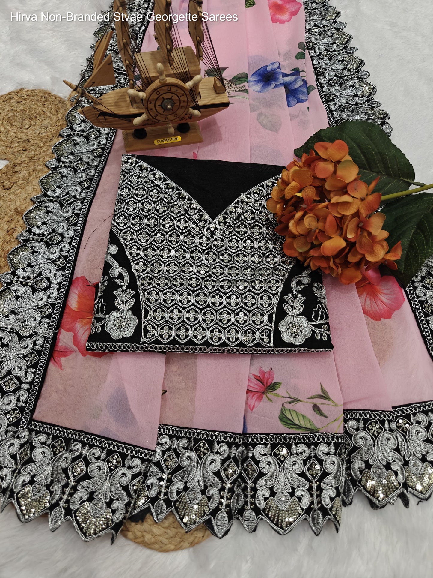 Hirva Non-Branded Stvae Georgette Sarees