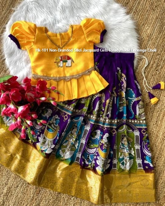 Hk-101 Non-Branded Stkri Jacquard Girls Readymade Lehenga Choli