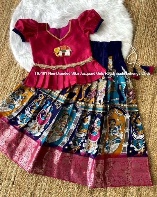 Hk-101 Non-Branded Stkri Jacquard Girls Readymade Lehenga Choli