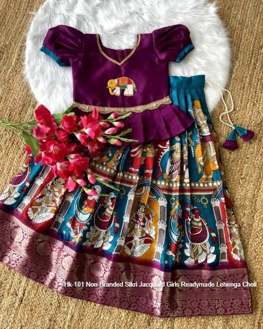 Hk-101 Non-Branded Stkri Jacquard Girls Readymade Lehenga Choli