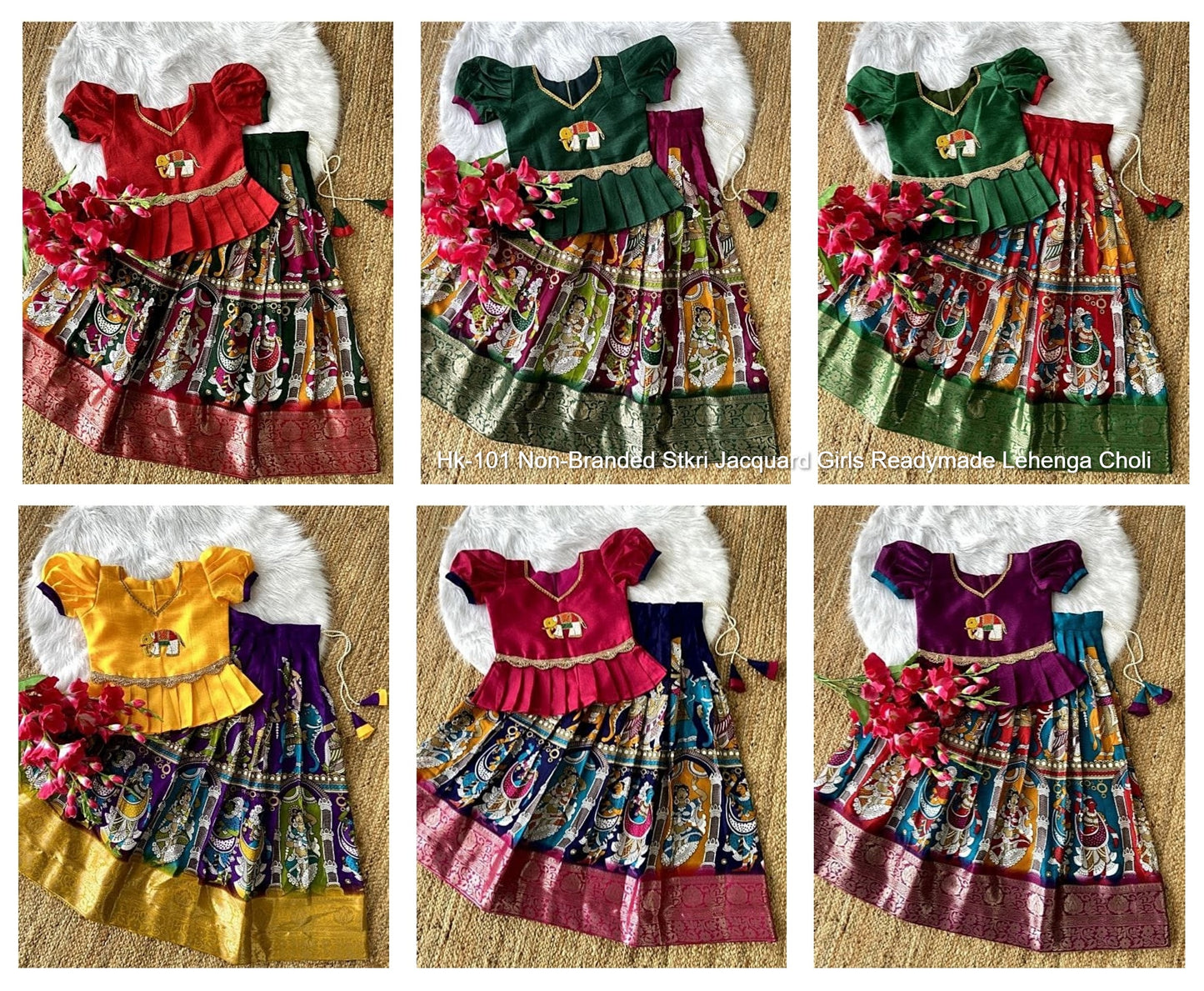 Hk-101 Non-Branded Stkri Jacquard Girls Readymade Lehenga Choli