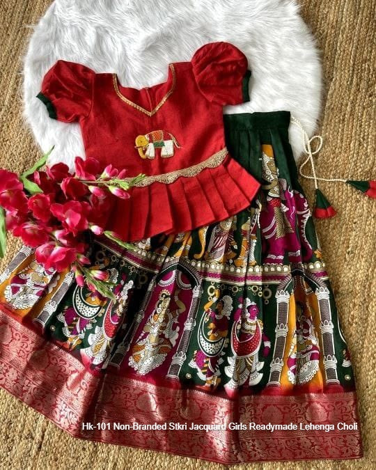 Hk-101 Non-Branded Stkri Jacquard Girls Readymade Lehenga Choli