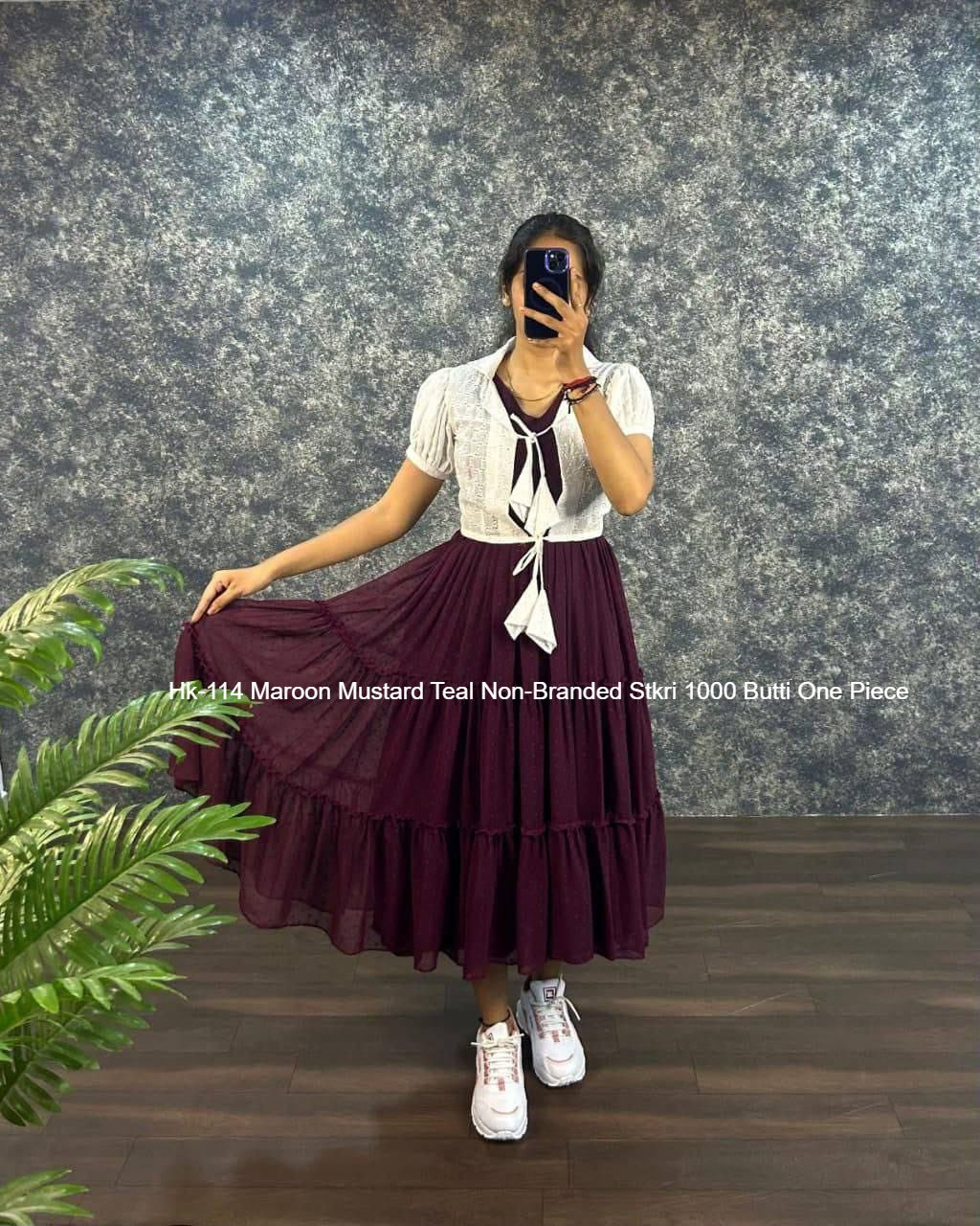 Hk-114 Maroon Mustard Teal Non-Branded Stkri 1000 Butti One Piece
