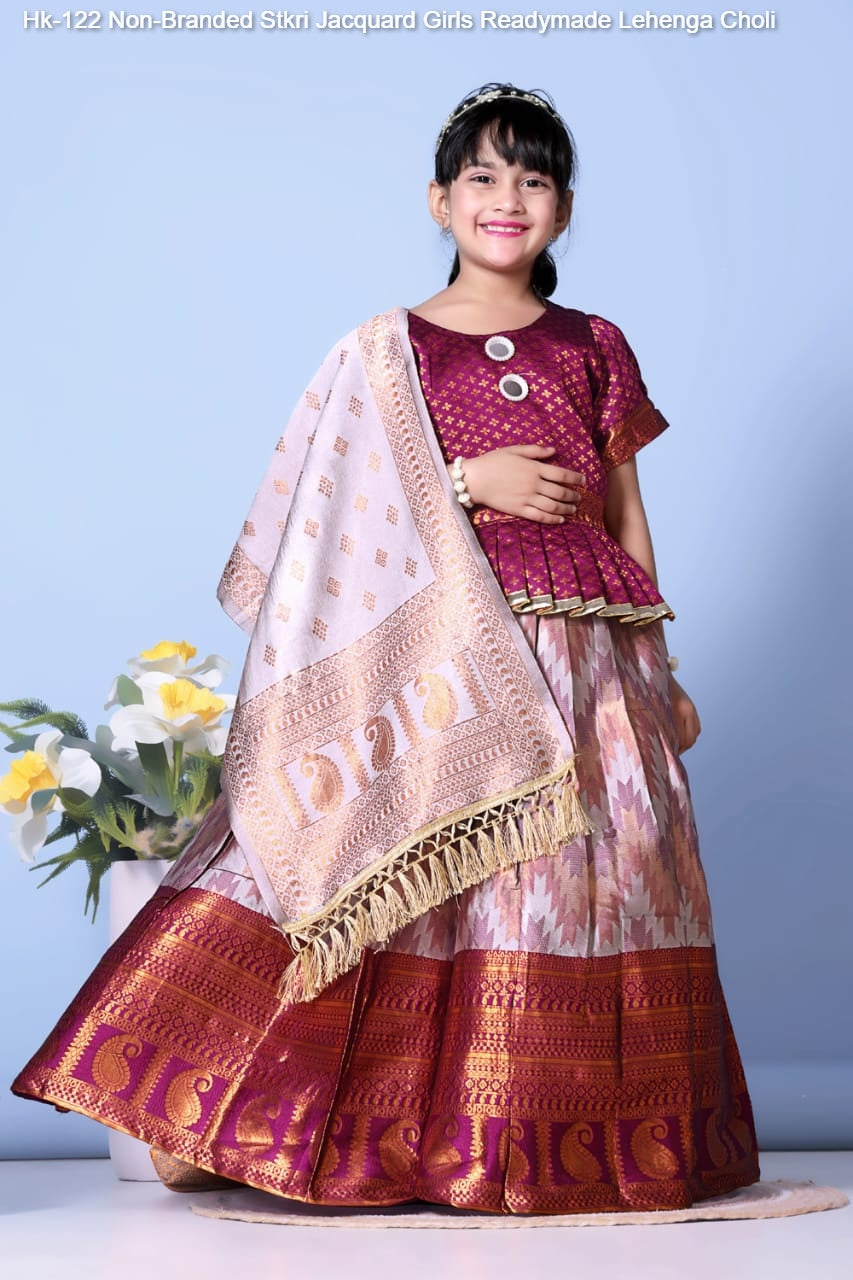 Hk-122 Non-Branded Stkri Jacquard Girls Readymade Lehenga Choli