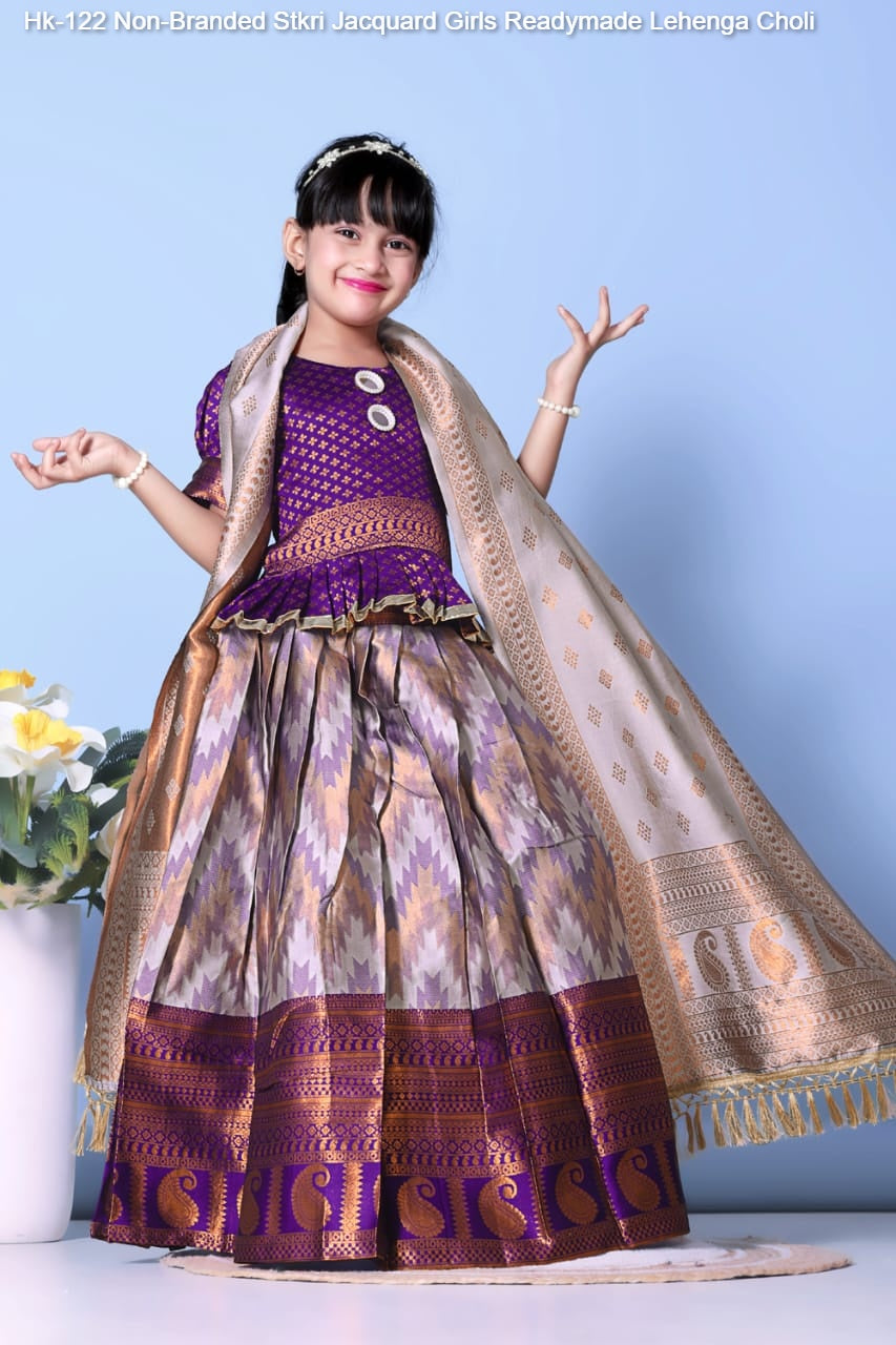Hk-122 Non-Branded Stkri Jacquard Girls Readymade Lehenga Choli