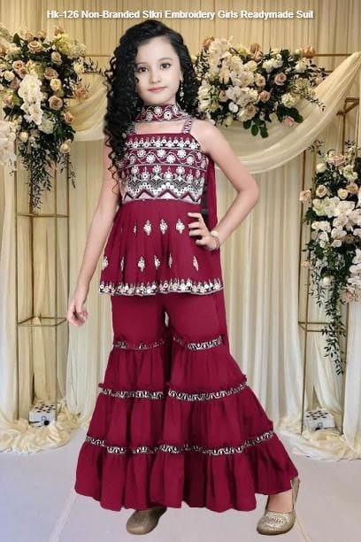 Hk-126 Non-Branded Stkri Embroidery Girls Readymade Suit