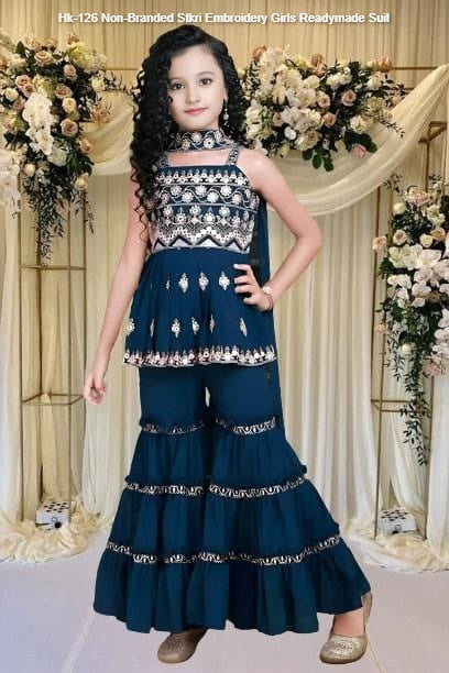 Hk-126 Non-Branded Stkri Embroidery Girls Readymade Suit