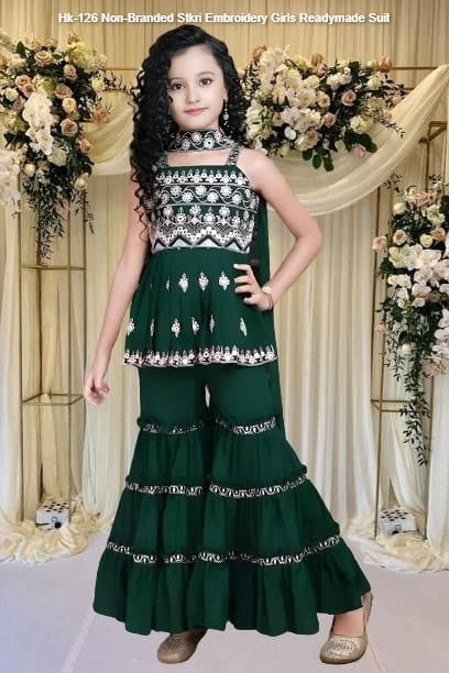Hk-126 Non-Branded Stkri Embroidery Girls Readymade Suit
