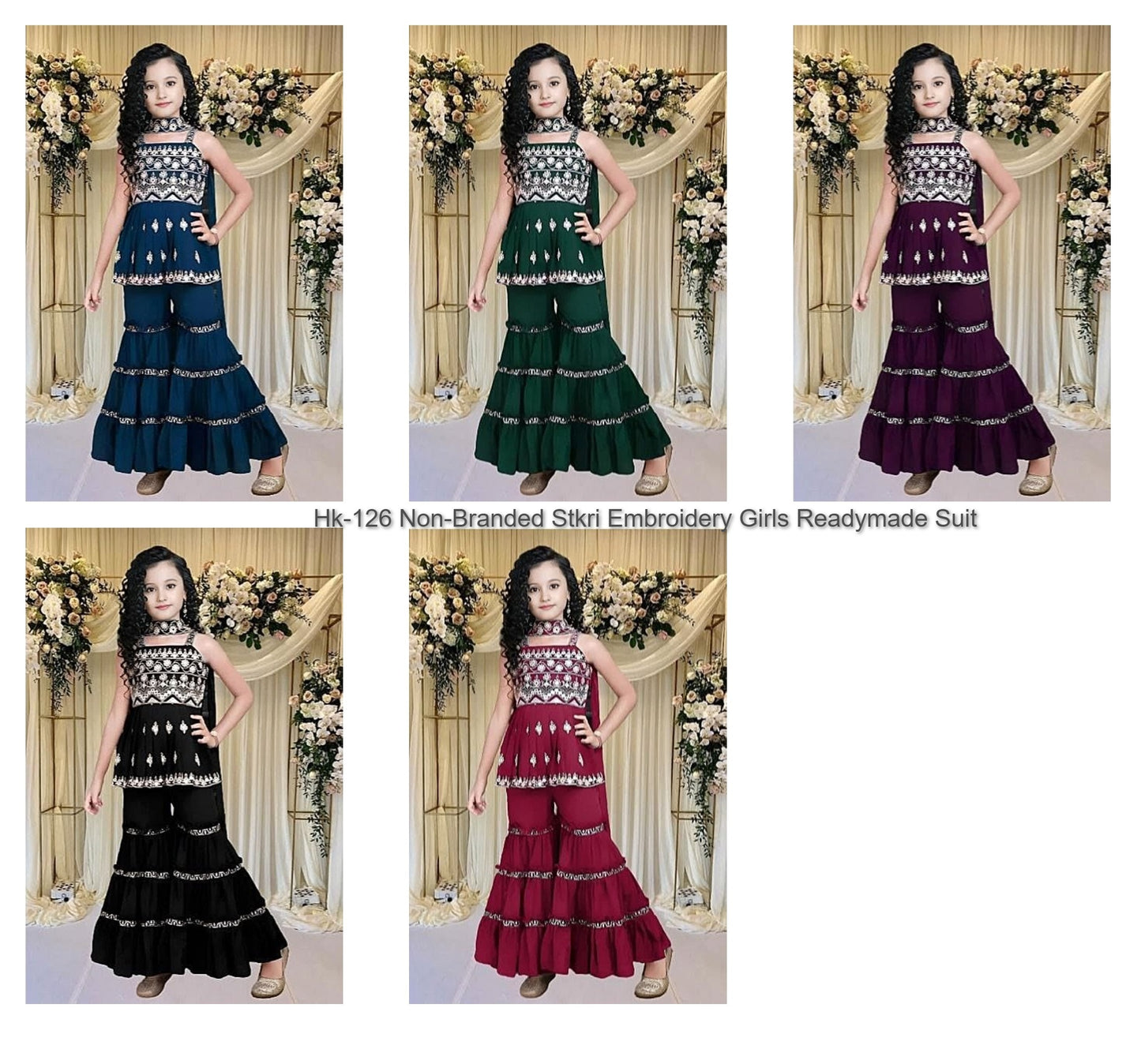 Hk-126 Non-Branded Stkri Embroidery Girls Readymade Suit