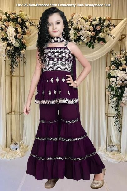 Hk-126 Non-Branded Stkri Embroidery Girls Readymade Suit