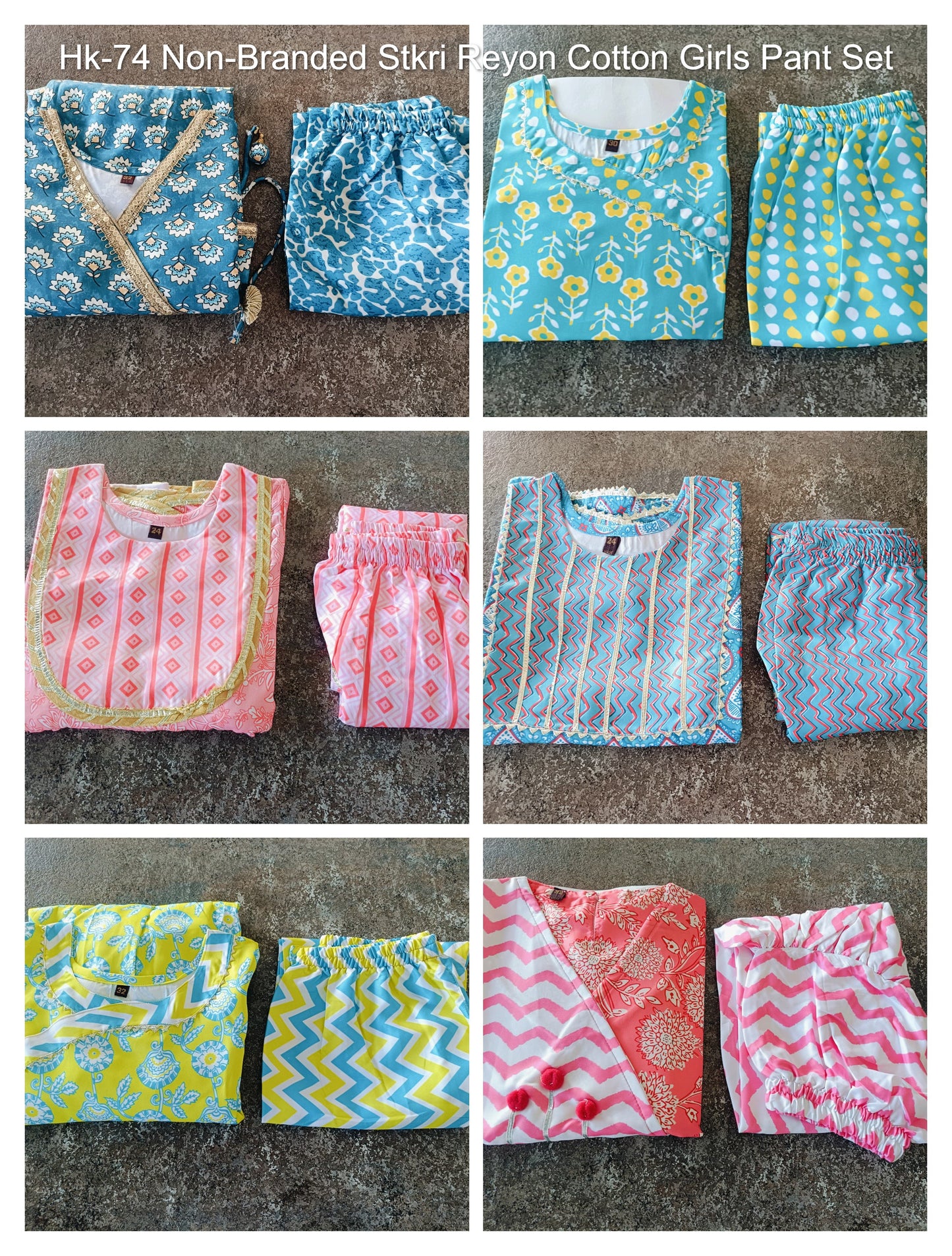 Hk-74 Non-Branded Stkri Reyon Cotton Girls Pant Set
