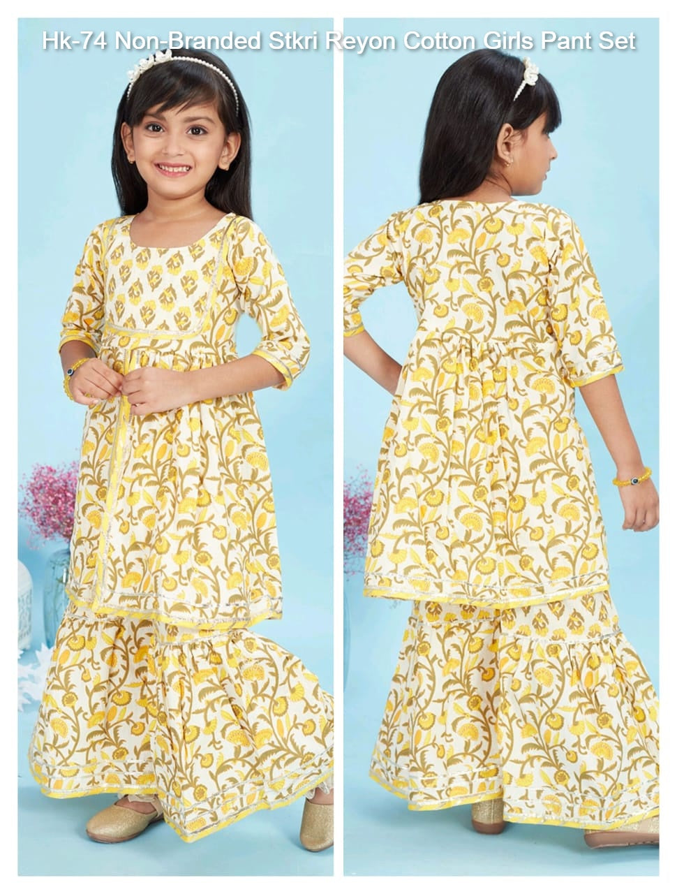 Hk-74 Non-Branded Stkri Reyon Cotton Girls Pant Set
