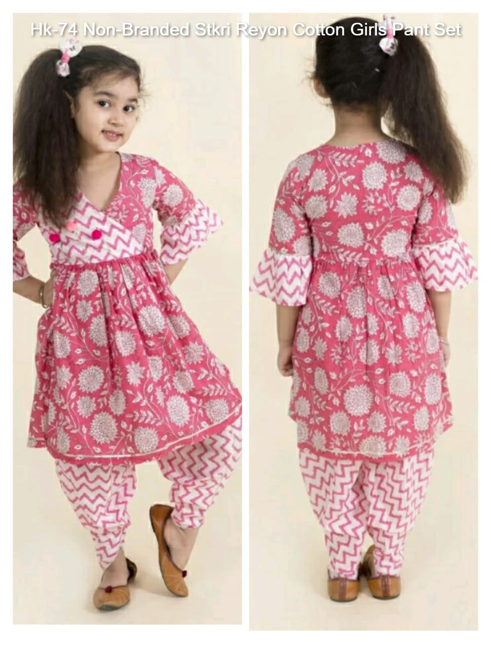 Hk-74 Non-Branded Stkri Reyon Cotton Girls Pant Set